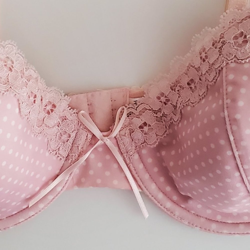 Pink Polka Dot 3 Piece Lace Trim Bra & Thong Bundle | Like New | 32D, Small - Picture 8 of 13